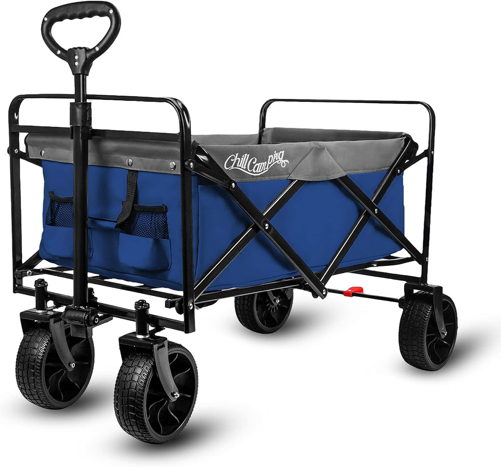 Collapsible Folding Beach Wagon Cart with Big Rubber Wheels and Brake, Purple Z75956