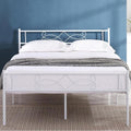 14" Full Size White Metal Platform Bed Frame with Headboard K667