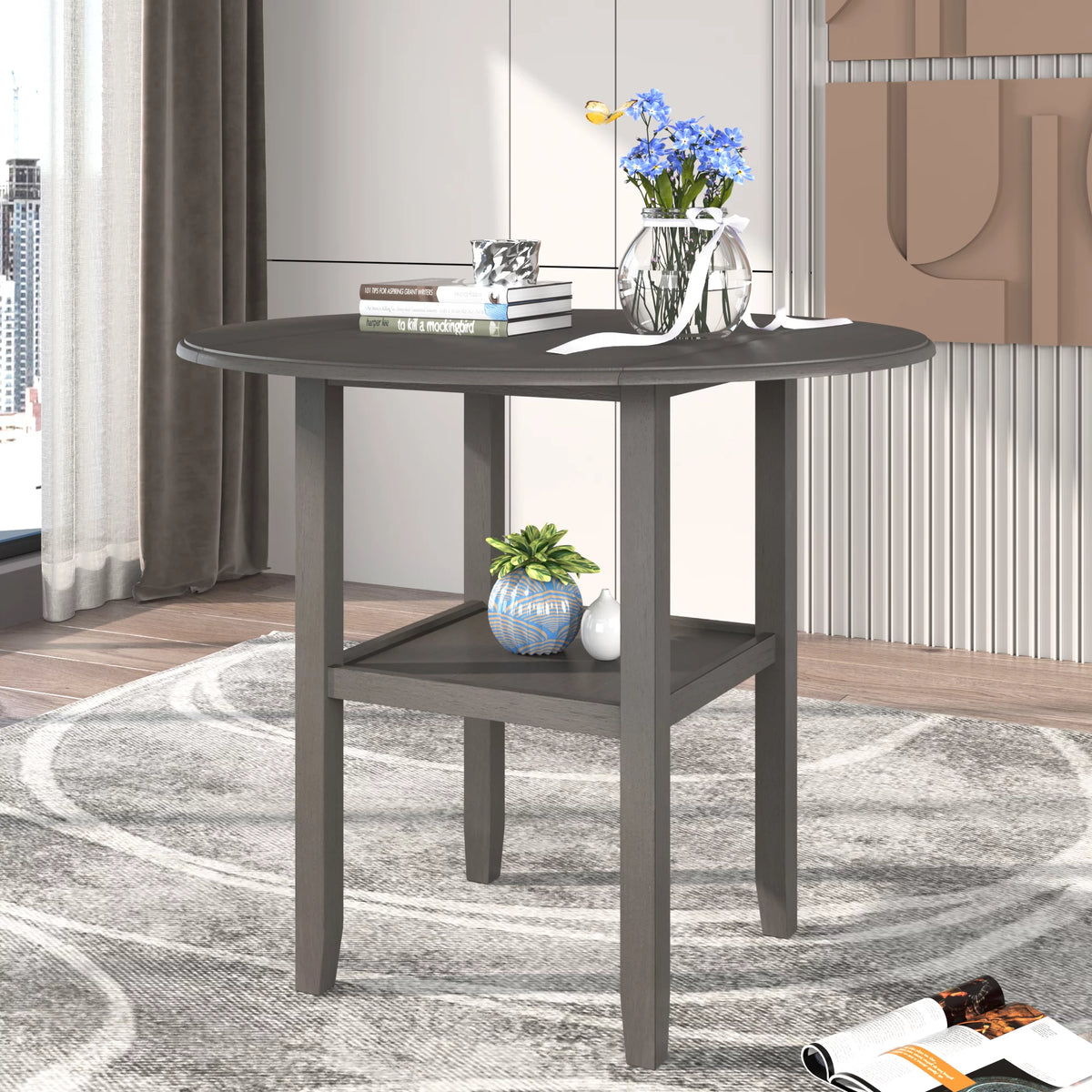 3-Piece Wooden Counter Height Dining Set with 2 Chairs X63359