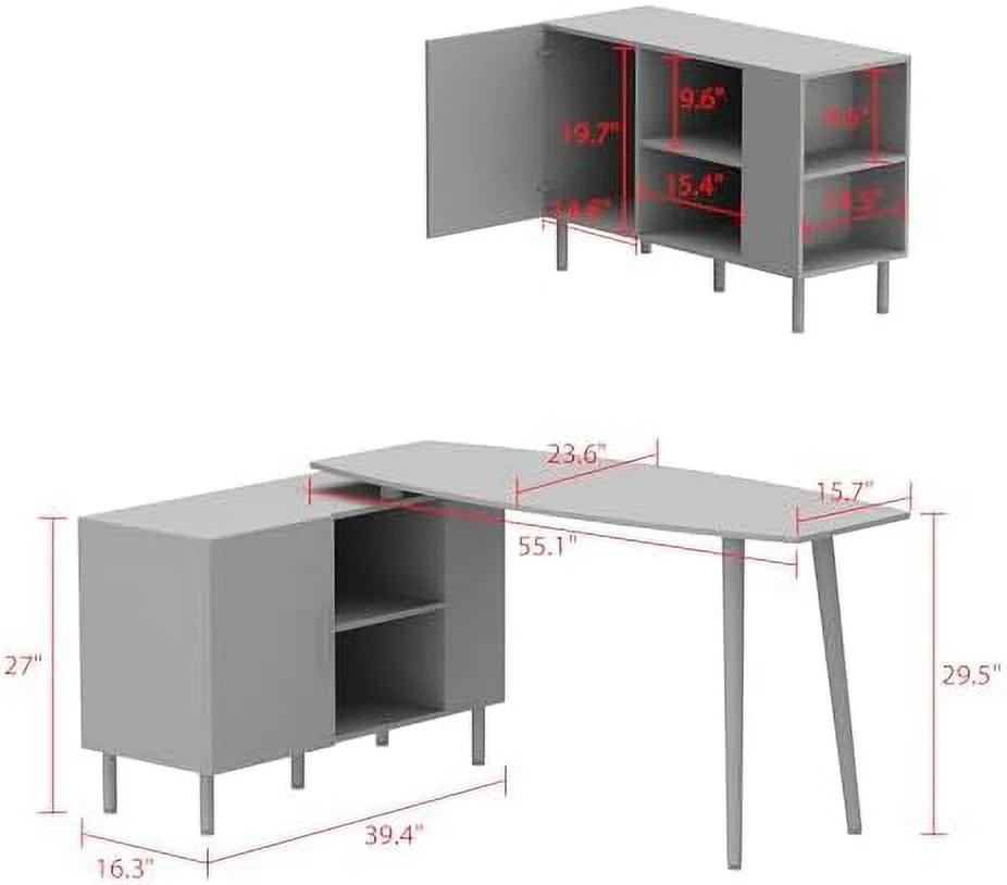 L-Shaped Corner Desk with 4 Open Shelves K57237