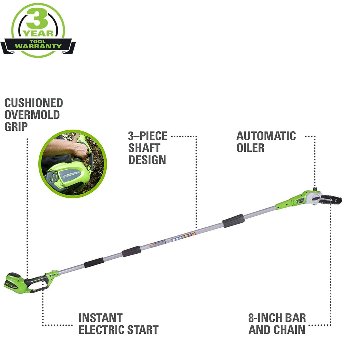 40V Cordless Battery Powered Pole Saw with 2.0 Ah Battery & Charger P14824