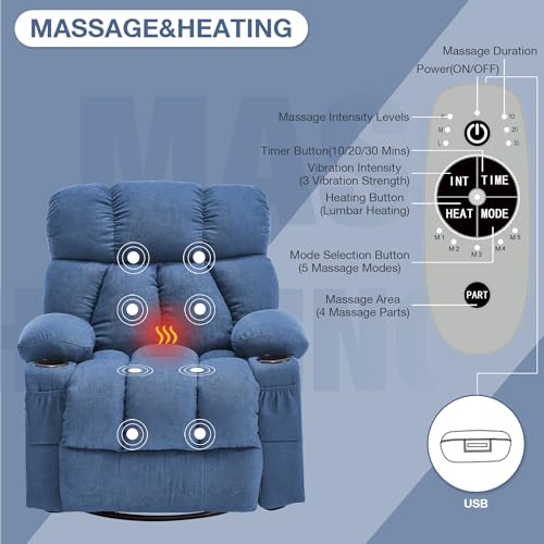 Grey Massage Rocker Recliner Chair with Heat and Vibration U9993