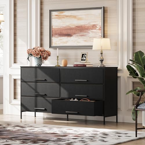 Black 6 Drawer Fabric Dresser S30861