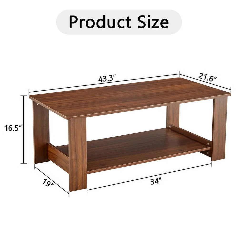 Walnut Textured Double Layered Mdf Coffee Table 43.3"*21.6"*16.5" C235