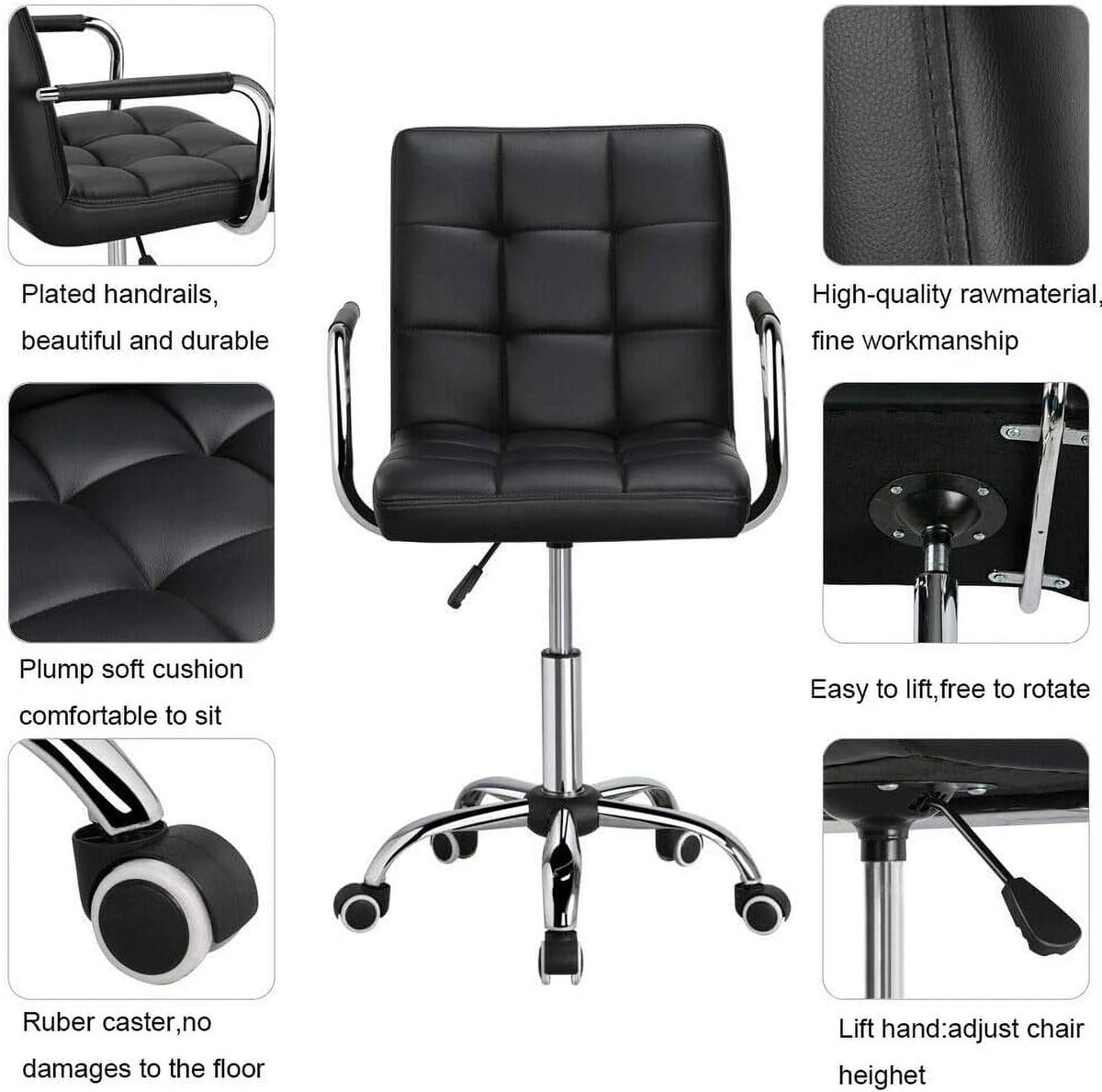 Black Ribbed PU Leather Office Chair with Wheels L380767