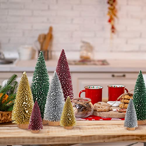16 Pcs Artificial Mini Christmas Tree with Wood Base S808408