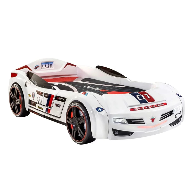 White Wood Twin Race Car Bed I560030
