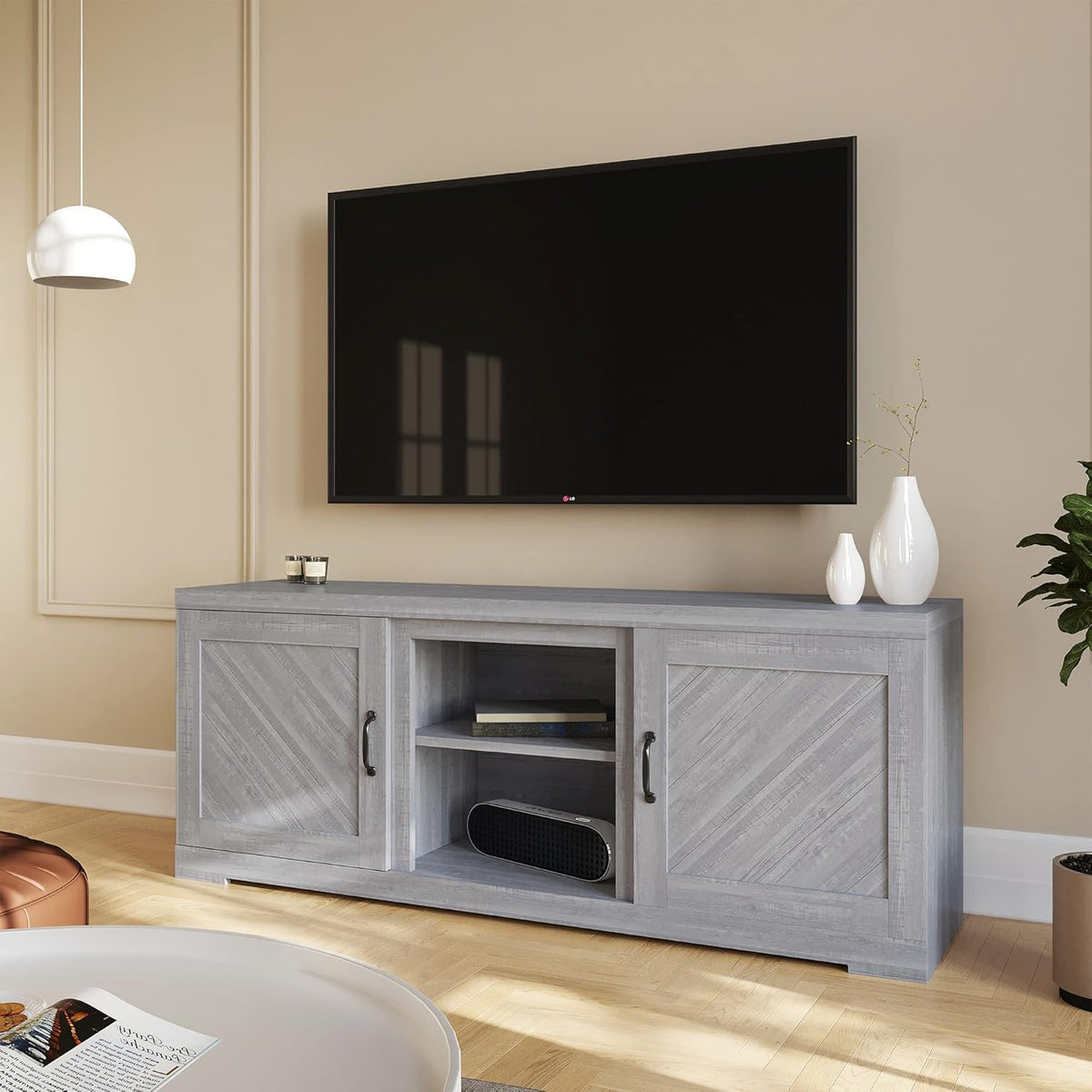 Farmhouse Electric Fireplace TV Stand with Storage Cabinets H363