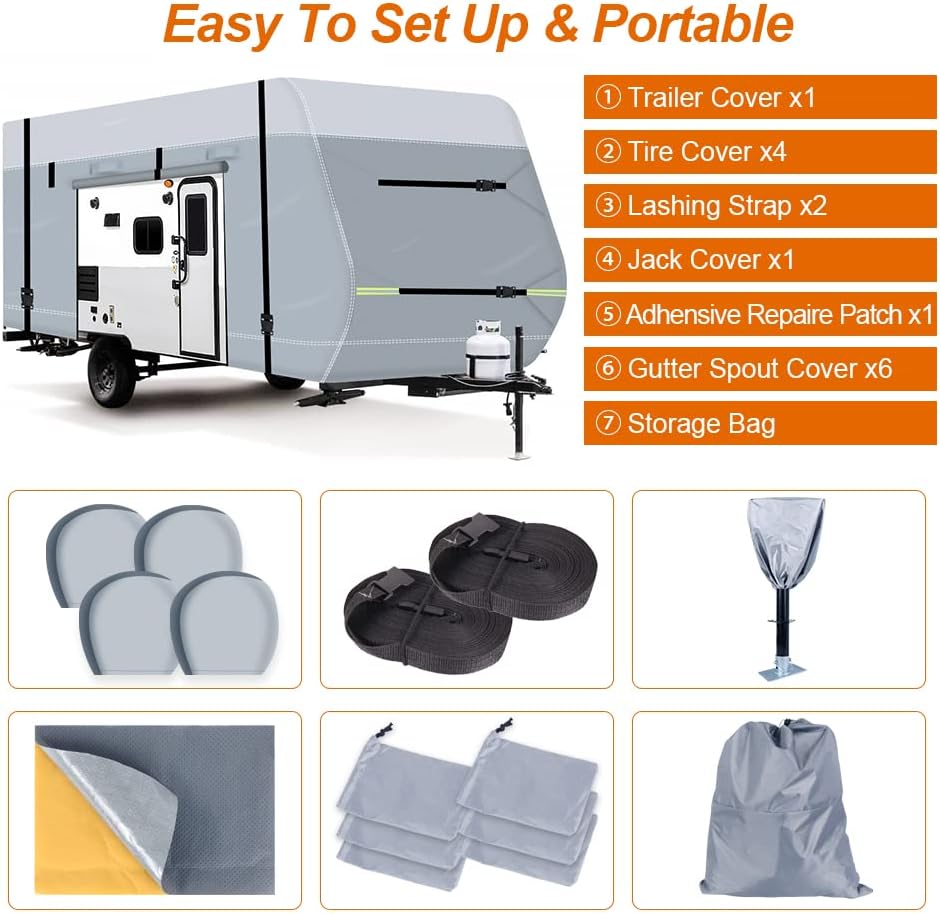 600D Waterproof Oxford Travel Trailer RV Cover 28'7''-31'6'' with Tire Cover G8806