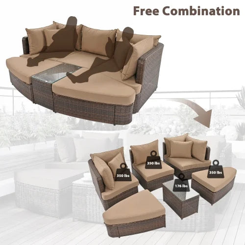 6 Piece PE Wicker Rattan Patio Sofa Set with Coffee Table V73997