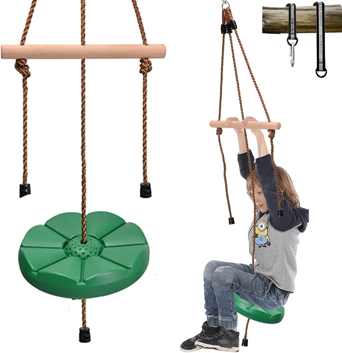 Green Disc Swing Seat with Adjustable Rope and Carabiner G183603