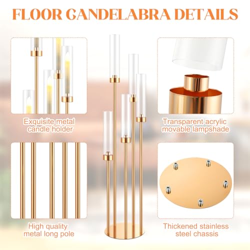 5 Arm Candelabra Floor Candle Holder with Acrylic Lampshade, Black, 4 Set V60350