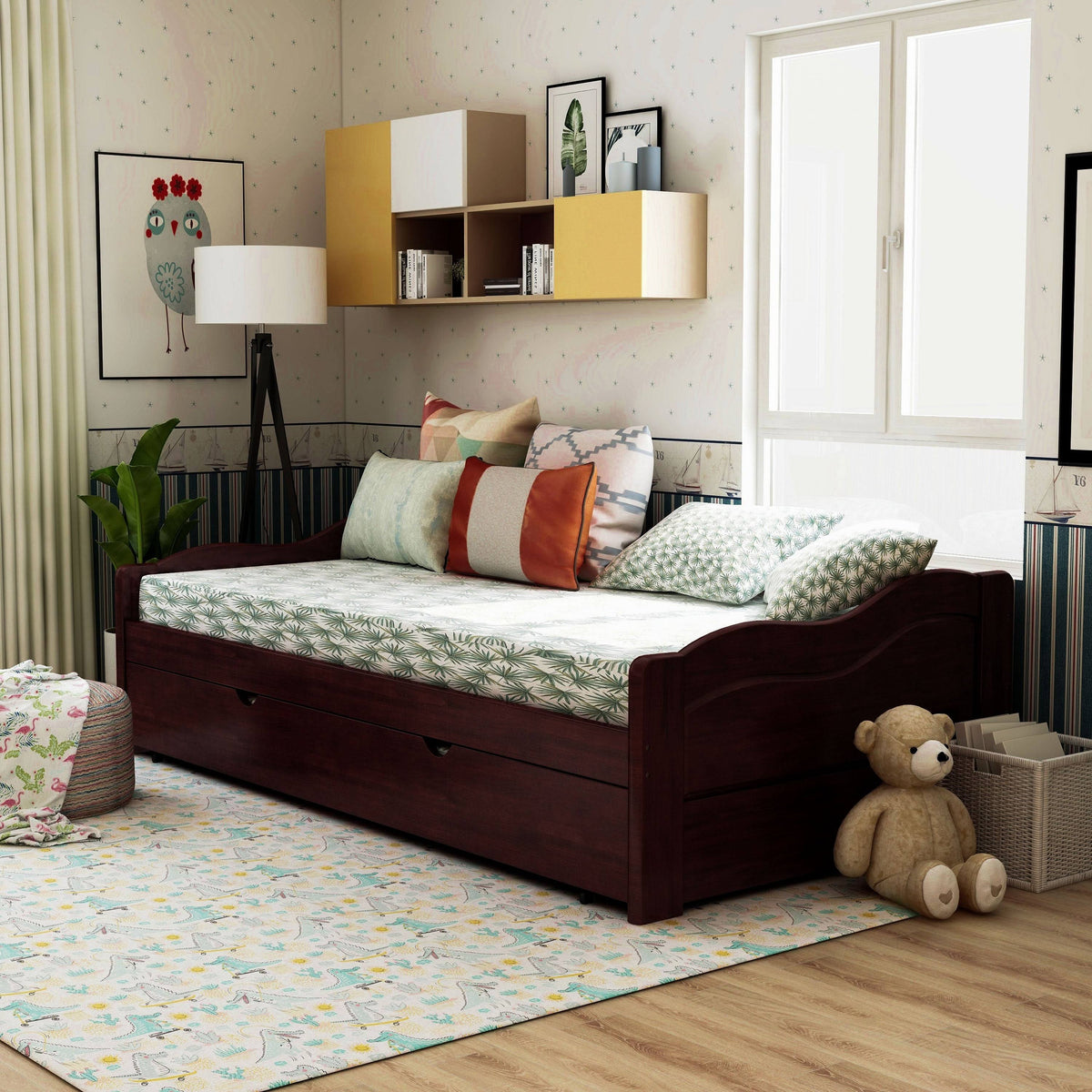 Brown Twin Wooden Daybed with Trundle S58707