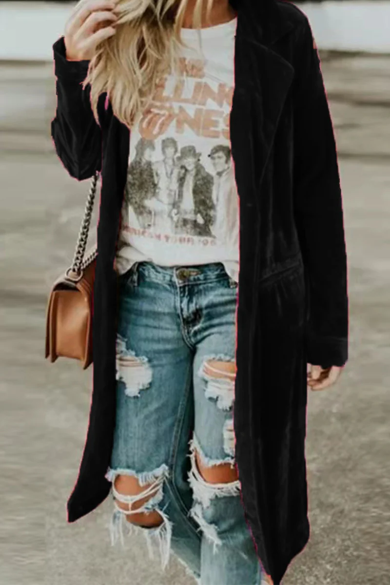Casual Solid Button Turn-back Collar Outerwear A5361