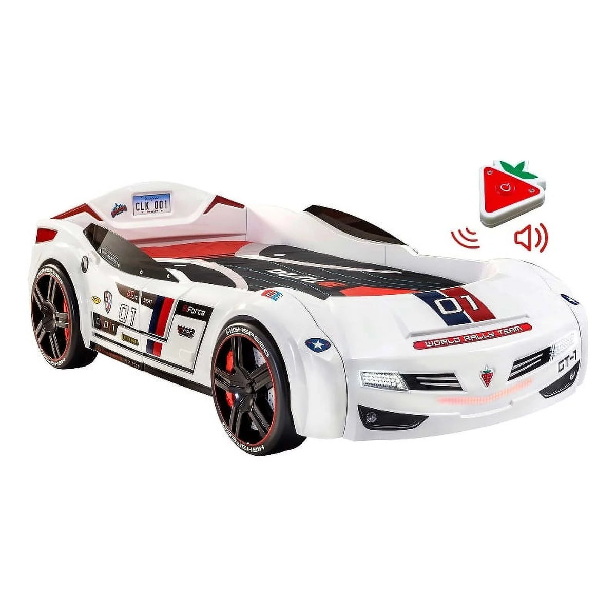 White Wood Twin Race Car Bed I560030