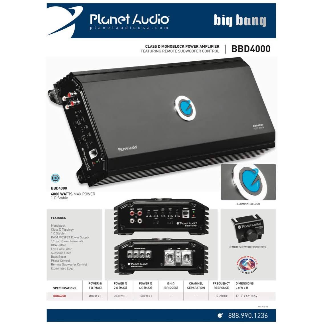 Class D Mono Car Amplifier 4000W W2135