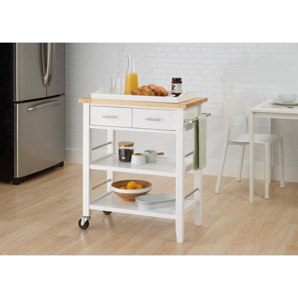 White Wood Kitchen Cart with Drawers K75021
