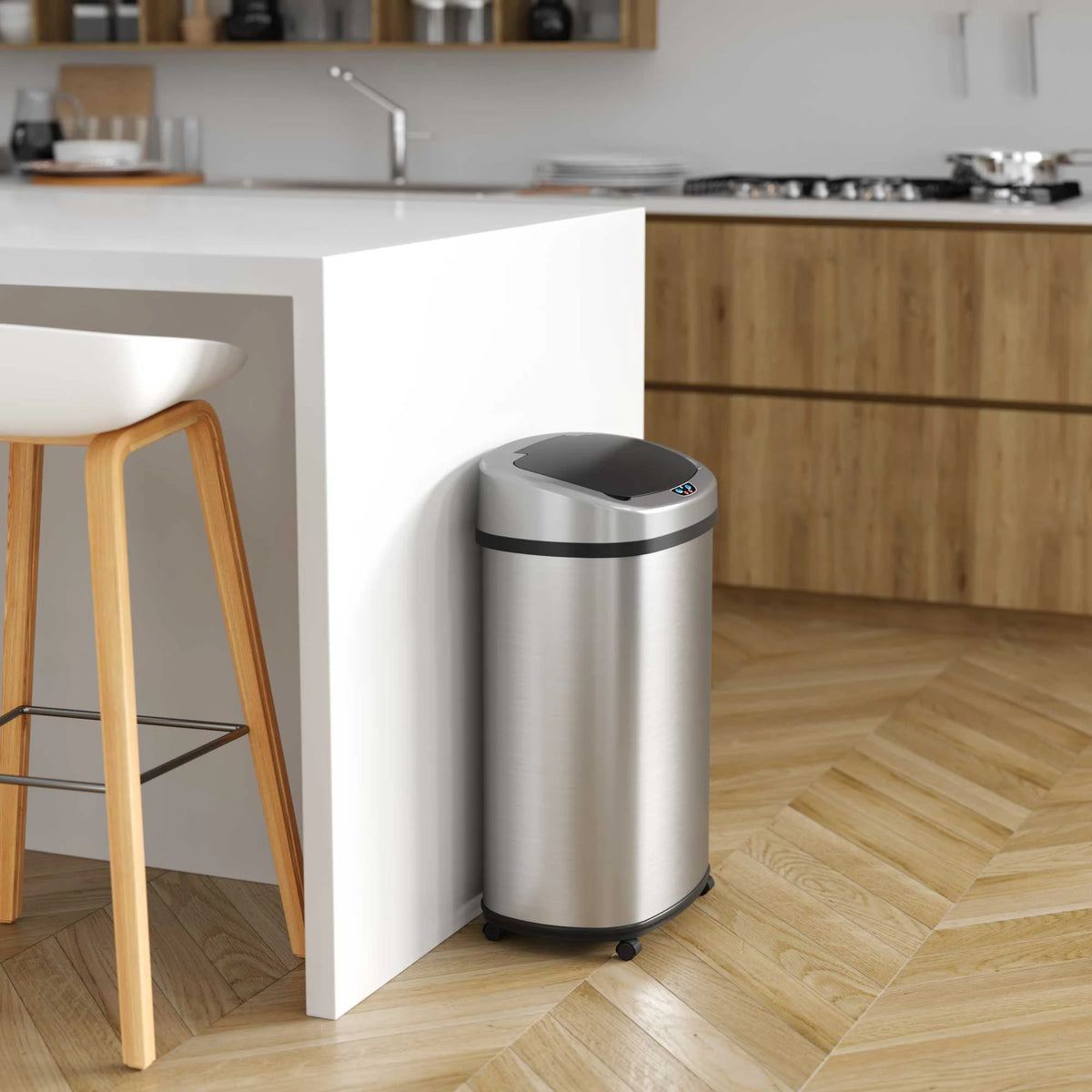 13 Gallon Stainless Steel Touchless Trash Can with Odor Filter and Wheels N8746