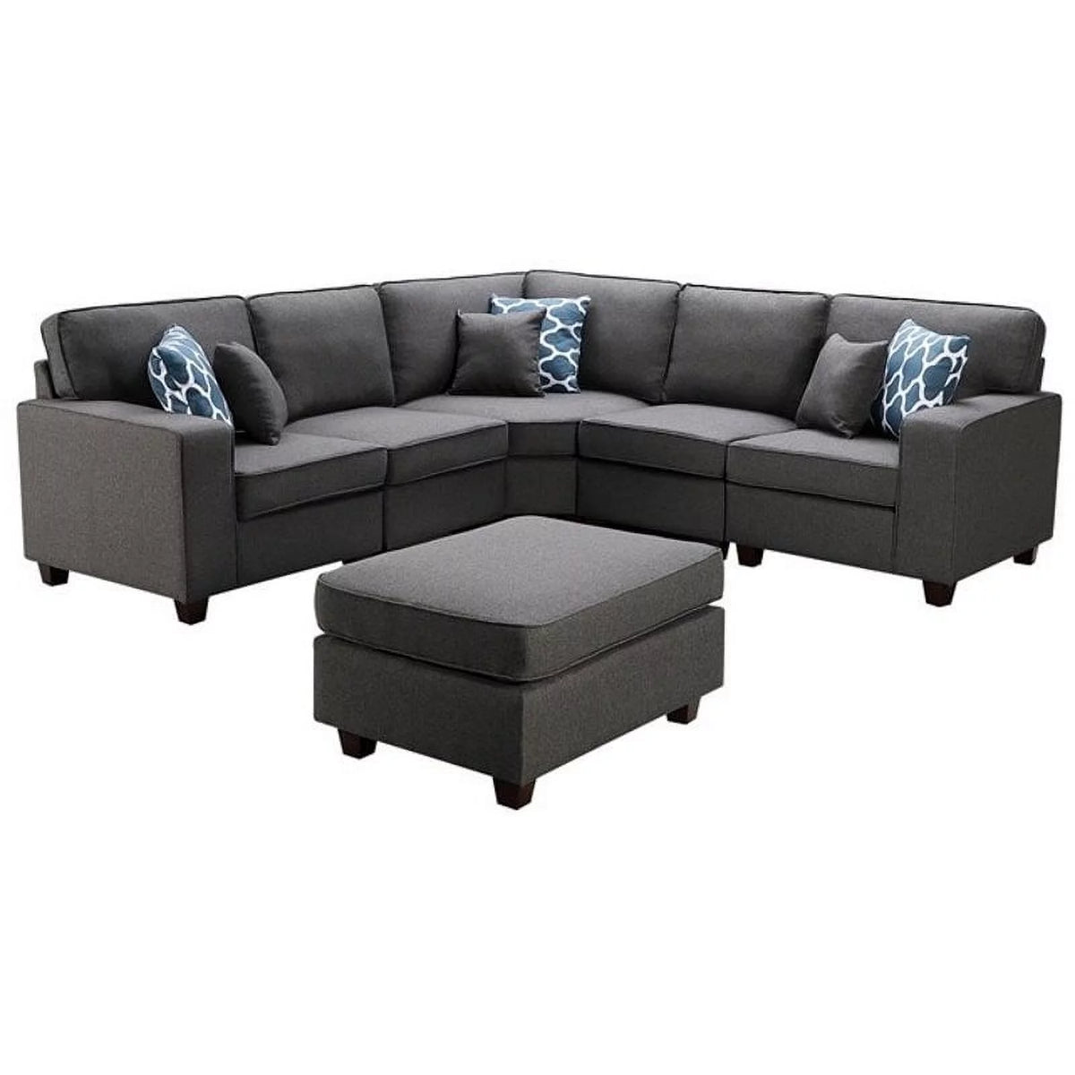 Gray Linen 6Pc Modular Sectional Sofa with Ottoman S234701