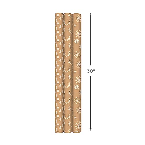 Brown Kraft Christmas Wrapping Paper Rolls, 3 Rolls R950143
