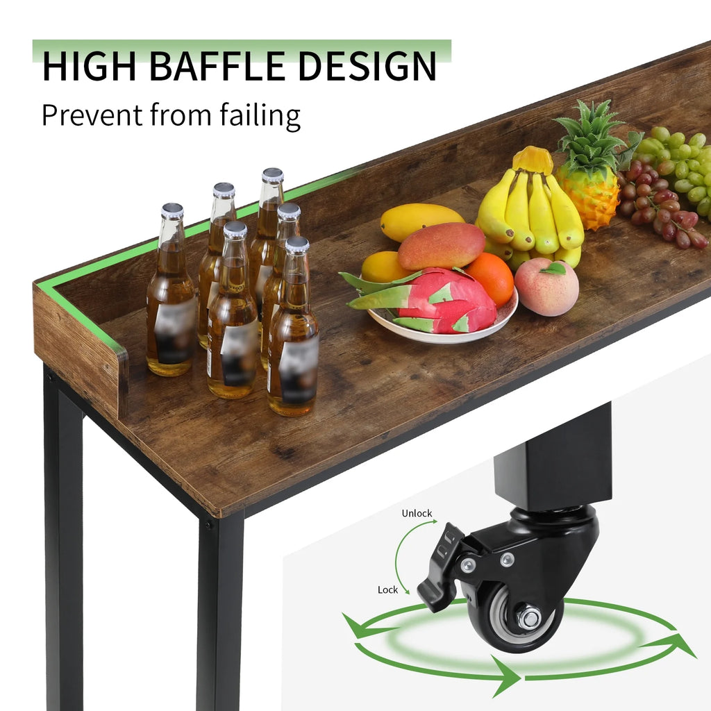 Brown Overbed Table with Wheels O292584
