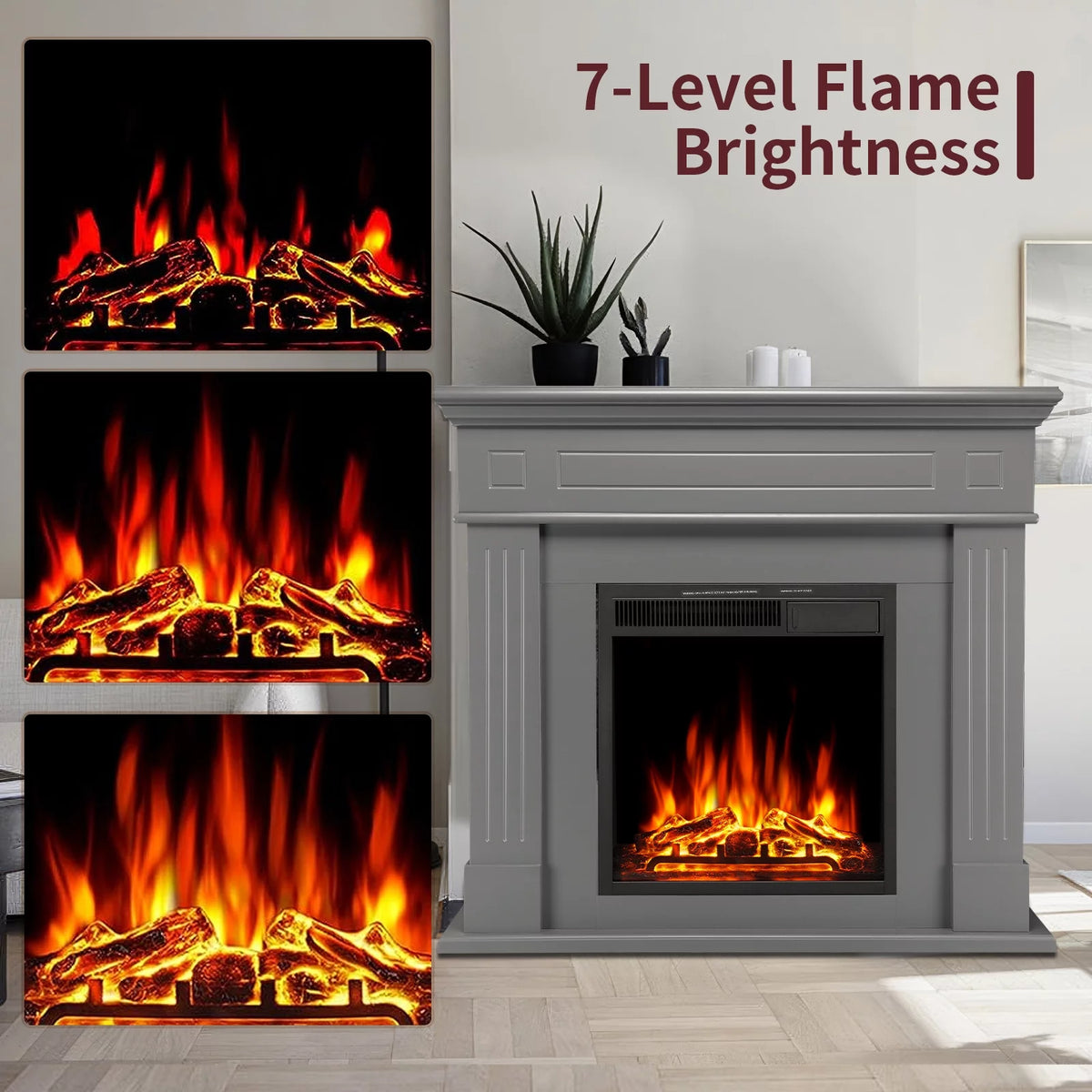 Wooden Frame Electric Fireplace with TV Stand N4018