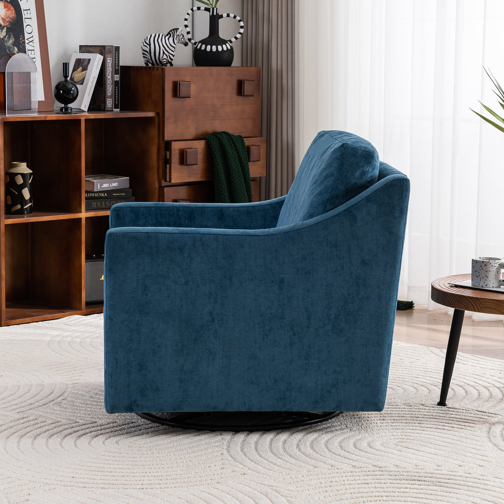 Navy Blue Linen Fabric Swivel Accent Chair T68812