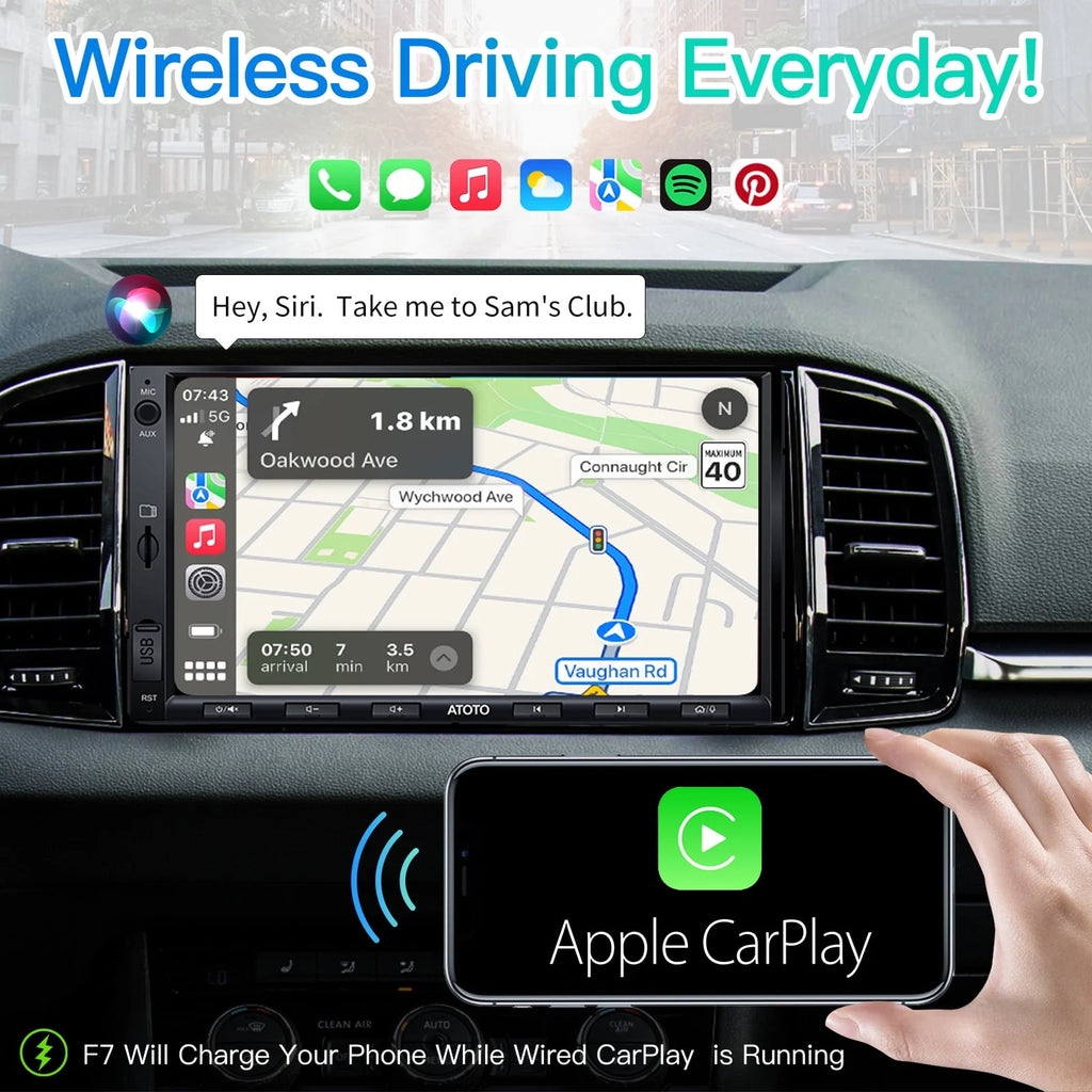 Double Din Car Stereo with Wireless Apple Carplay & Android Auto W50790