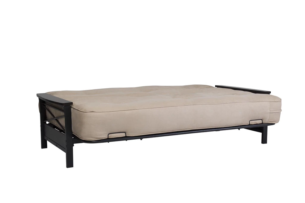 Full Size Metal Futon Frame with Espresso Wood Armrests X93379