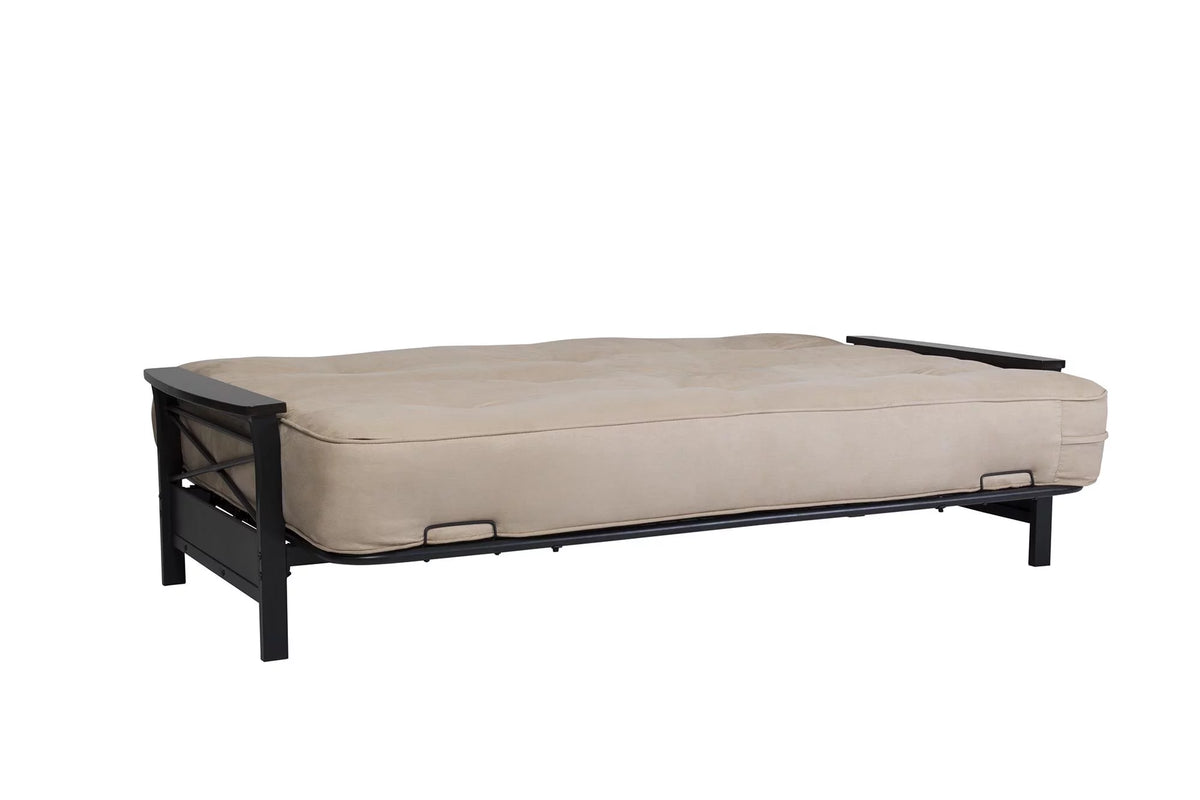 Full Size Metal Futon Frame with Espresso Wood Armrests X93379