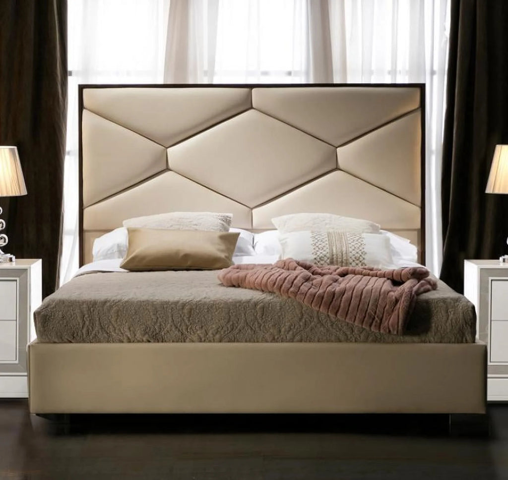 Beige Eco Leather King Size Bed I894