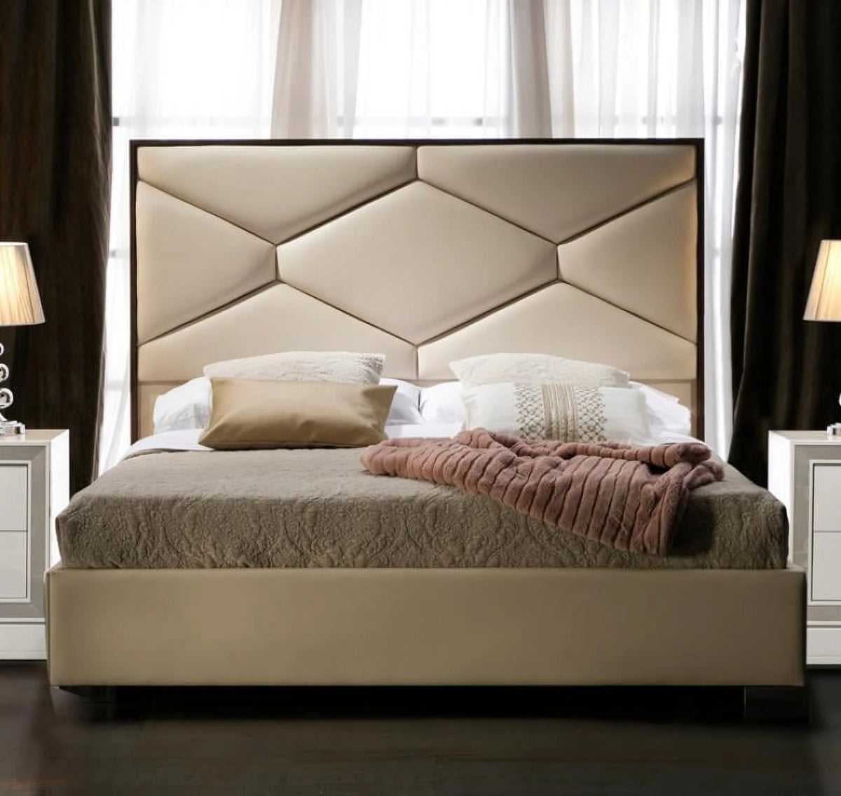 Beige Eco Leather King Size Bed I894