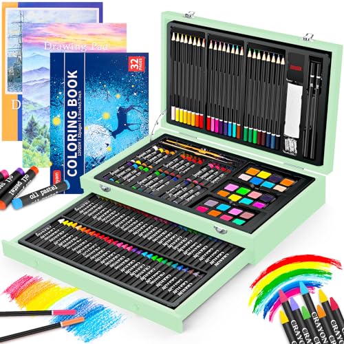 150-Pack Wooden Art Set with Sketch Pads and Coloring Book Y7813