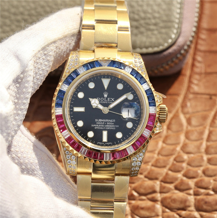 Golden Blue Red Diamond Black Dial 40mm N1938