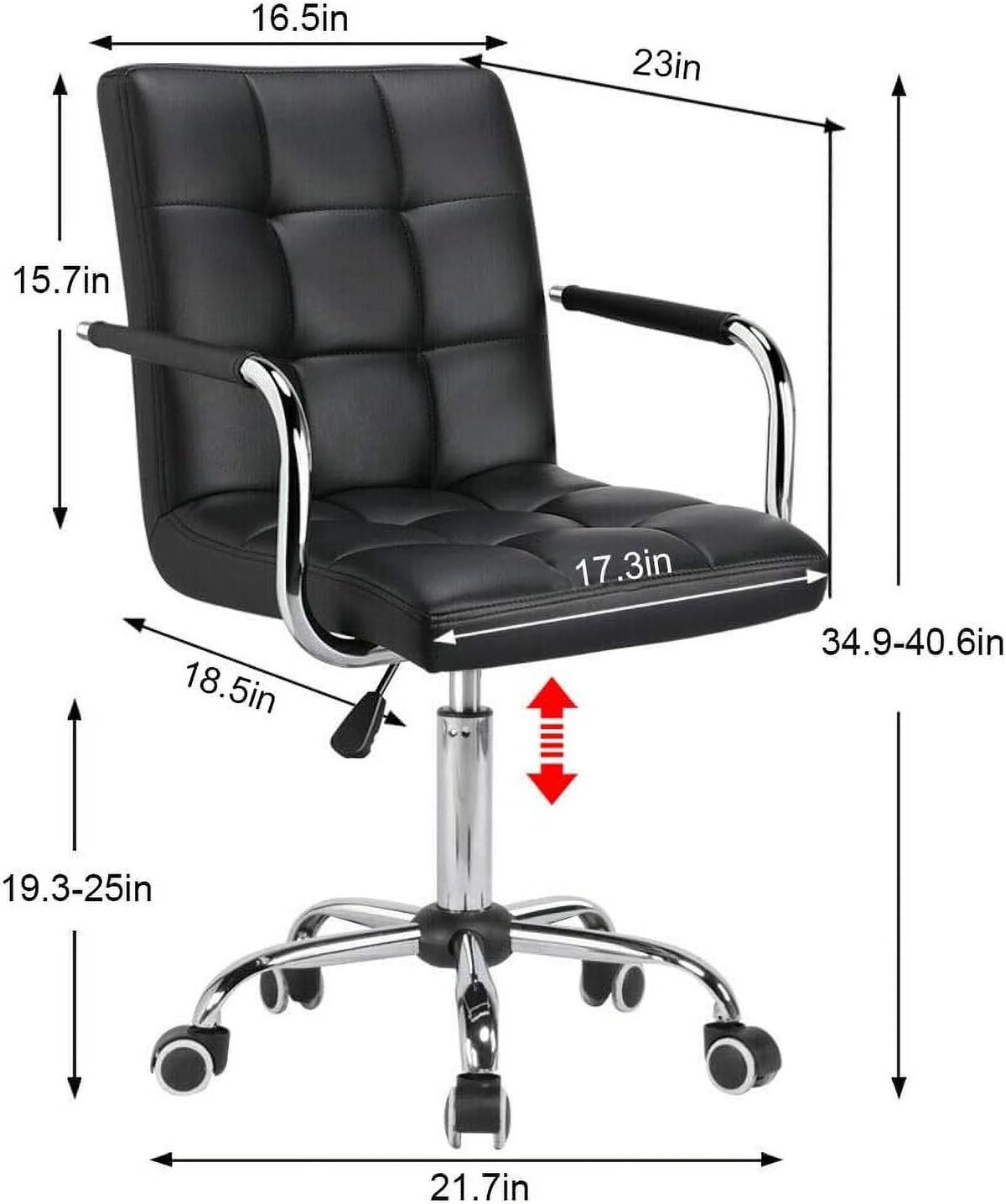 Black Ribbed PU Leather Office Chair with Wheels L380767