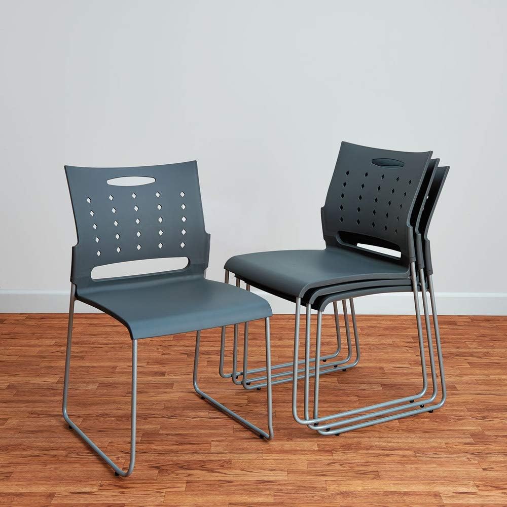 Charcoal Gray Perforated Back Stacking Chairs O8954
