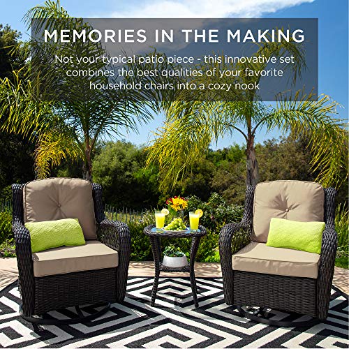 3-Piece Outdoor Wicker Patio Bistro Set with Swivel Rocking Chairs and Side Table Z46266