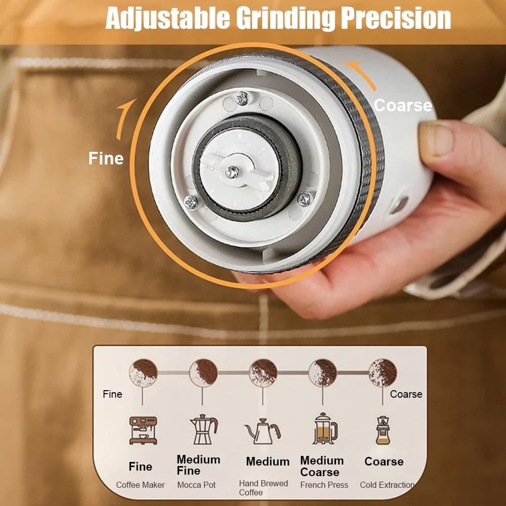 Portable Electric Burr Coffee Grinder 13W 200ml USB Rechargeable Adjustable Cordless A849