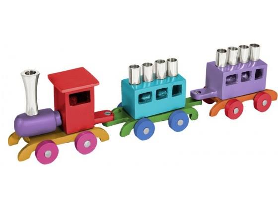 Colorful Train Hanukkah Menorah Anodized Aluminum J882