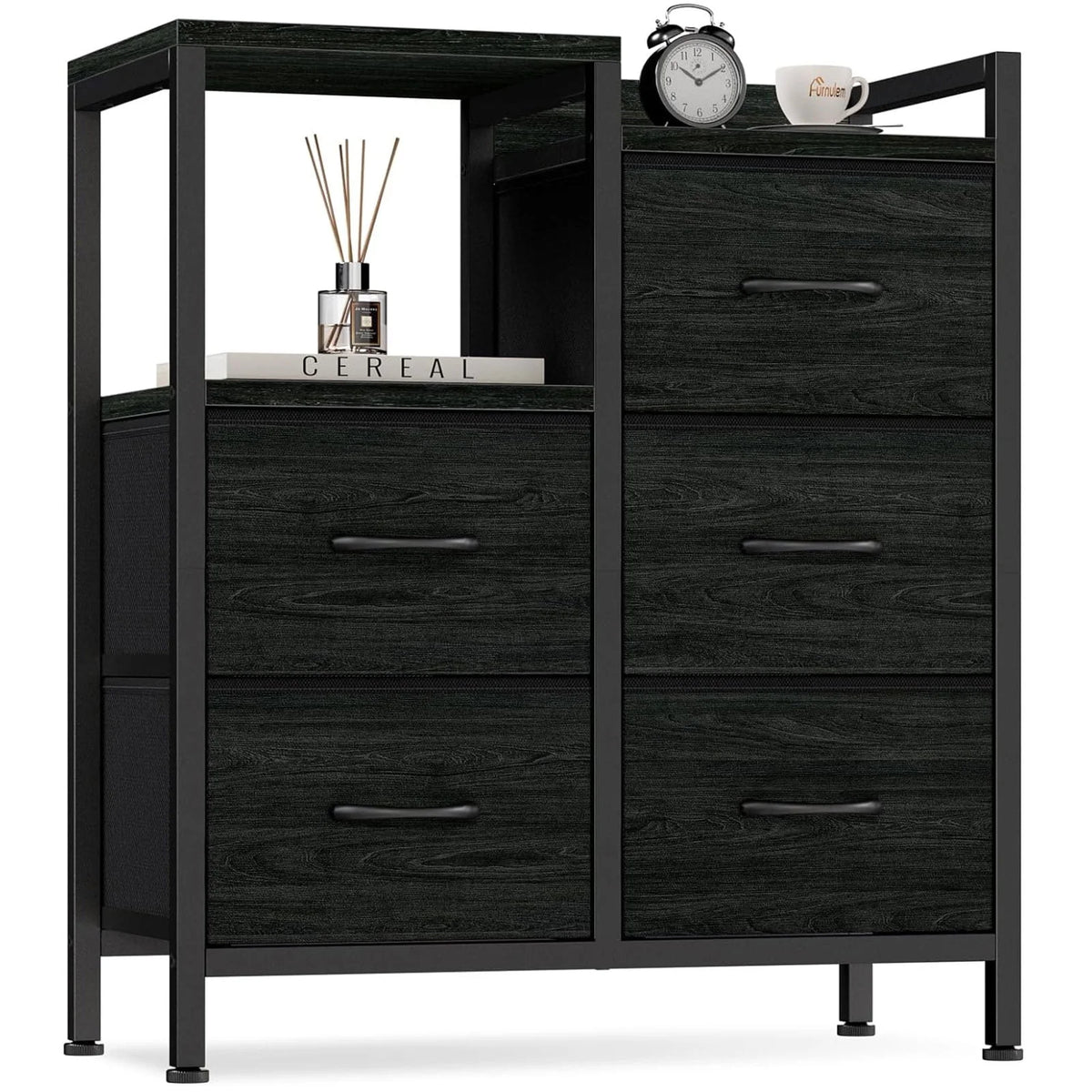 5 Fabric Drawers Rustic Brown Dresser E2046