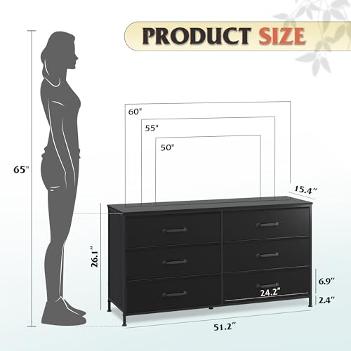 Black 6 Drawer Fabric Dresser S30861