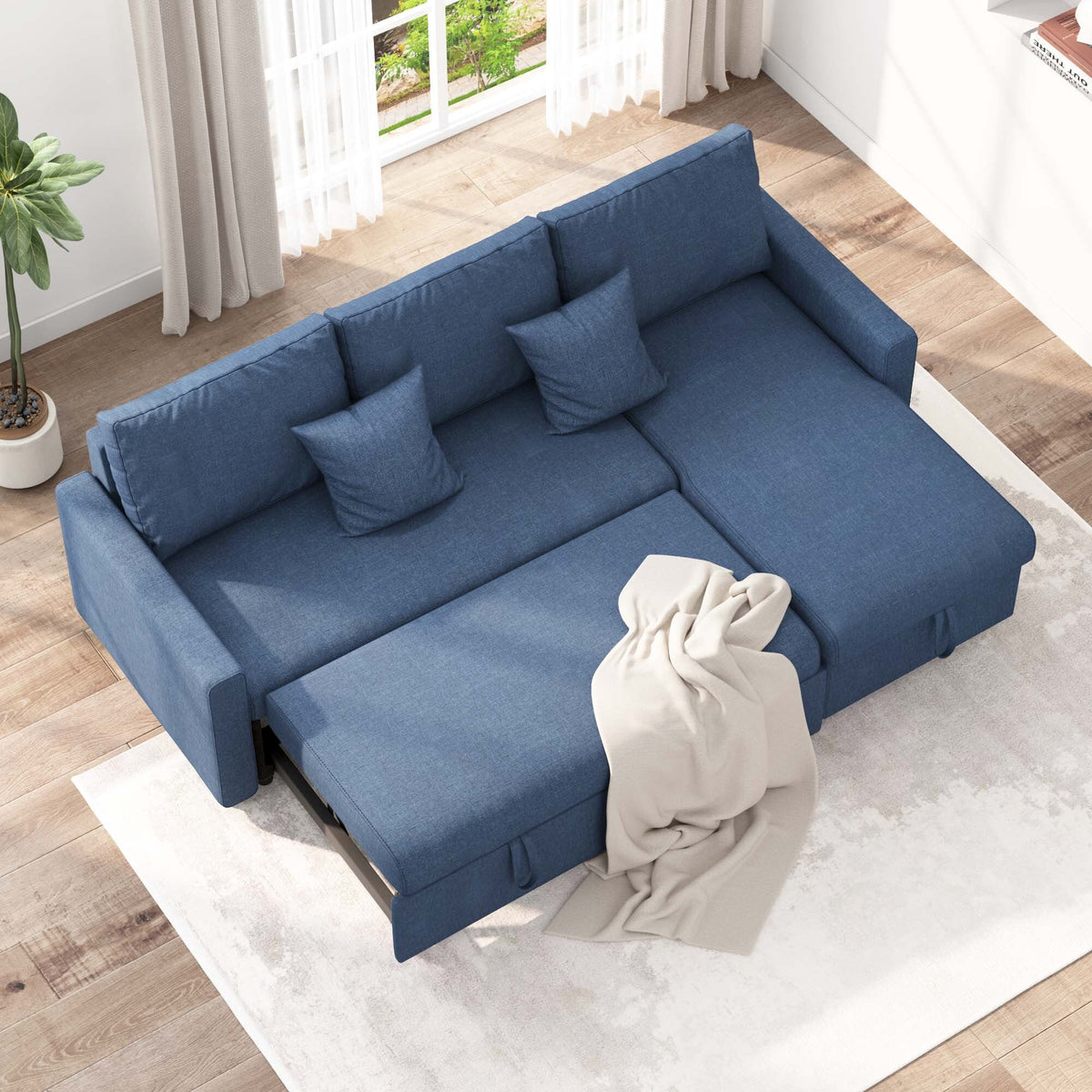 Blue L Shape Sofa Bed with Storage Chaise X55782