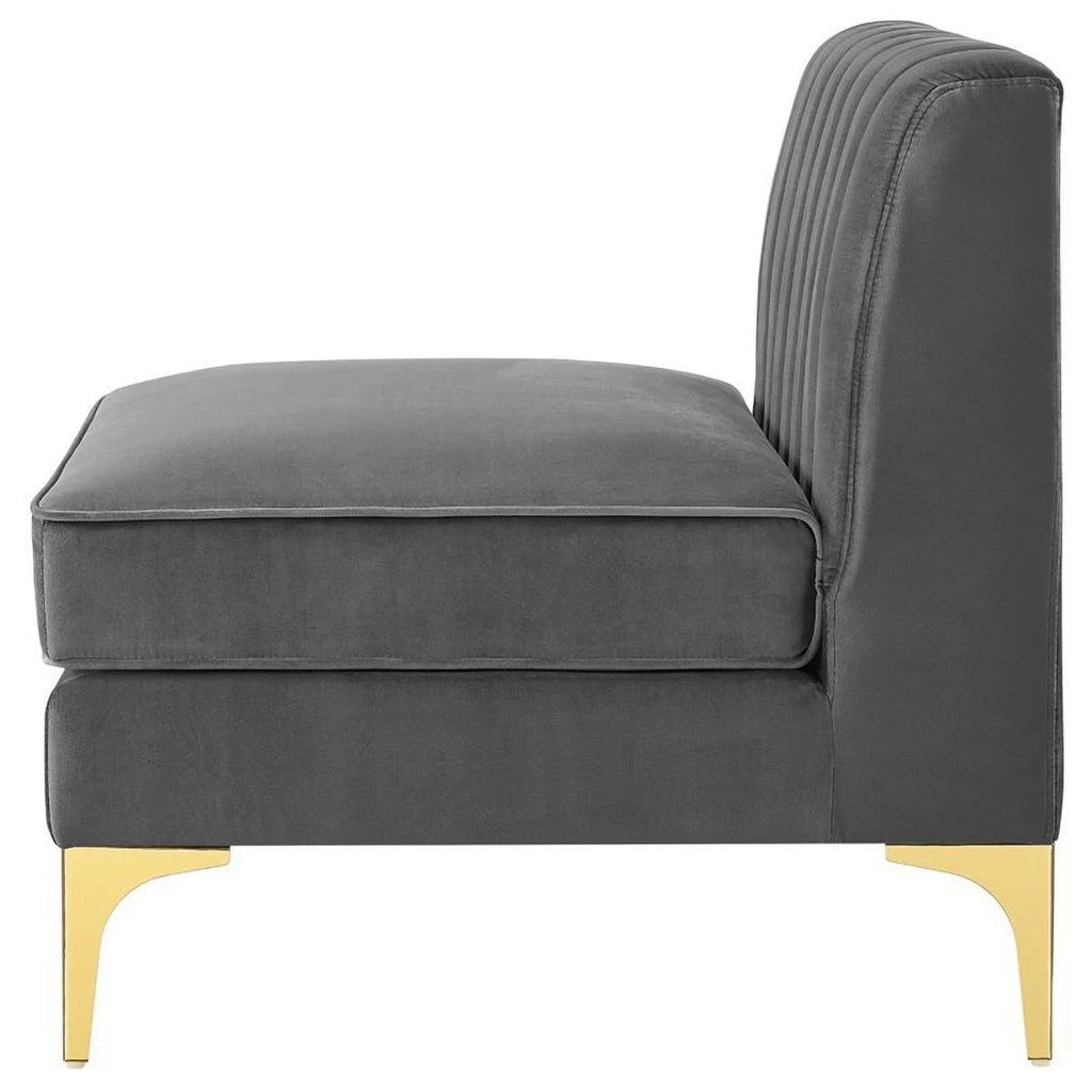 6-Piece Channel Performance Velvet Tufted Sectional Sofa in Gray X668