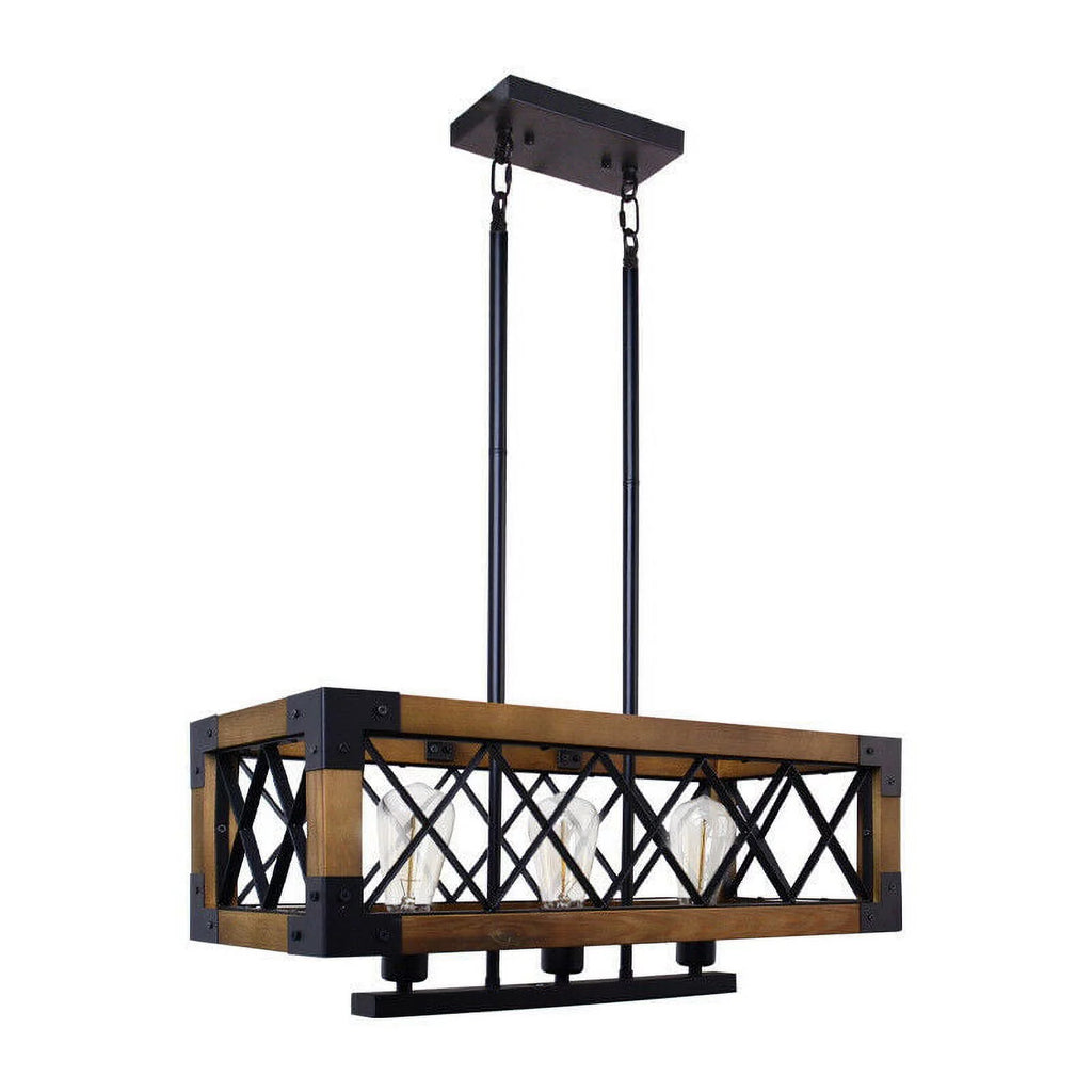 5-Lights Wooden Rectangle Pendant Light Fixture F925380