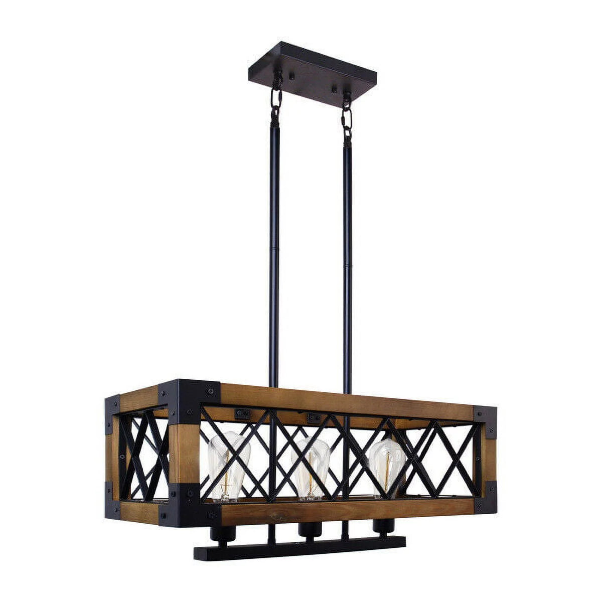 5-Lights Wooden Rectangle Pendant Light Fixture F925380