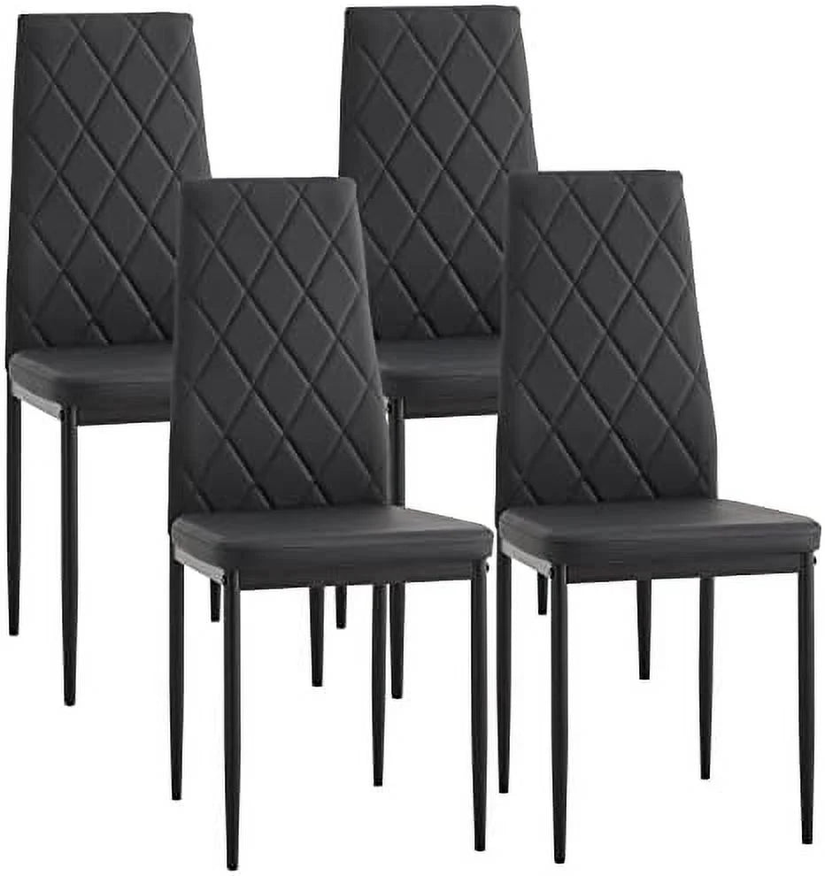 Dining Chairs Set of 6 High Back PU Leather Metal Legs V579