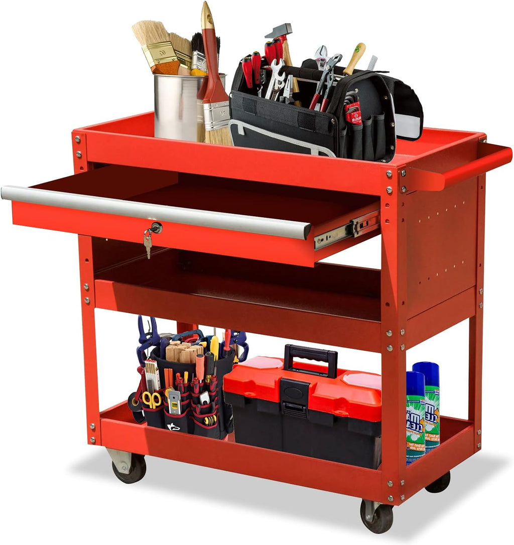 3-Tier Metal Tool Cart with Drawer and Lock T99590