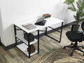 Black Metal Frame Wooden Top 2 Shelves Writing and Computer Desk J82208