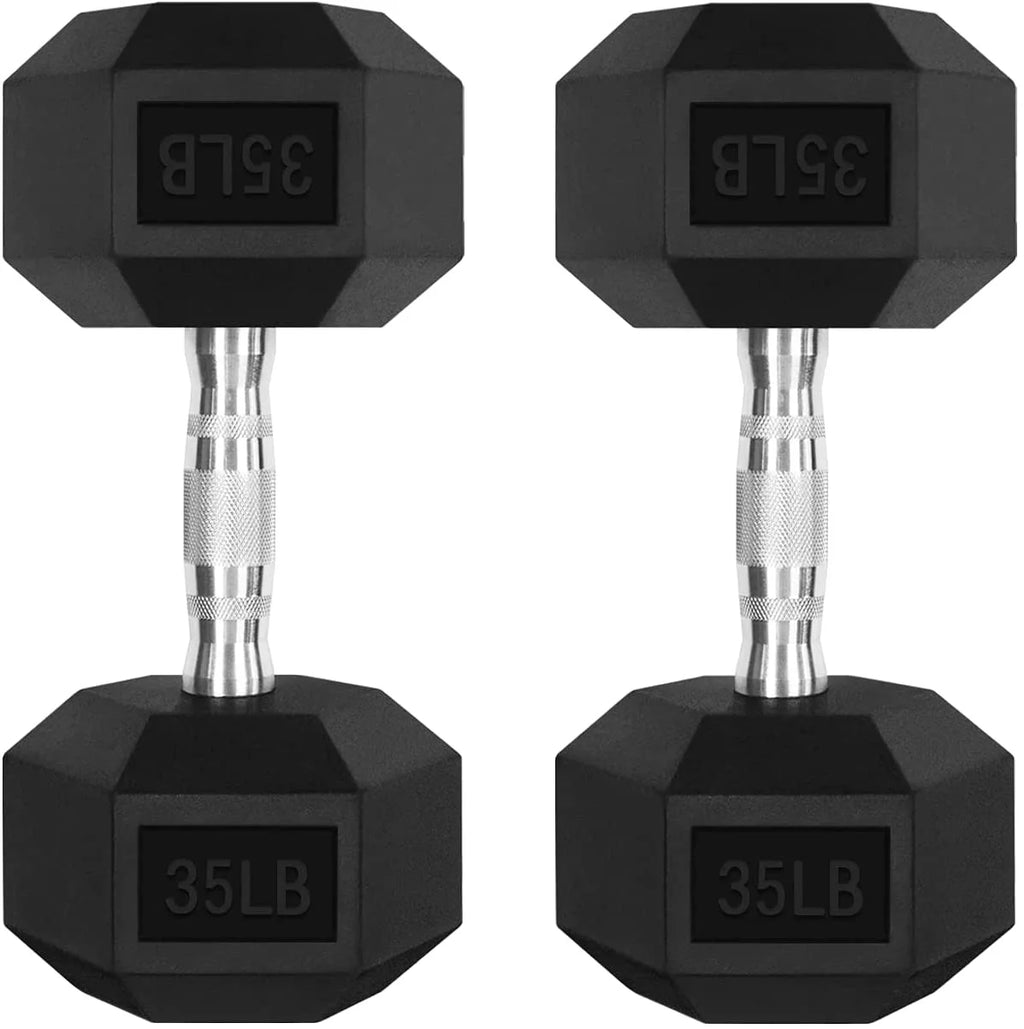 Rubber Hex Dumbbell 5-60 Lbs with Metal Handle O5708