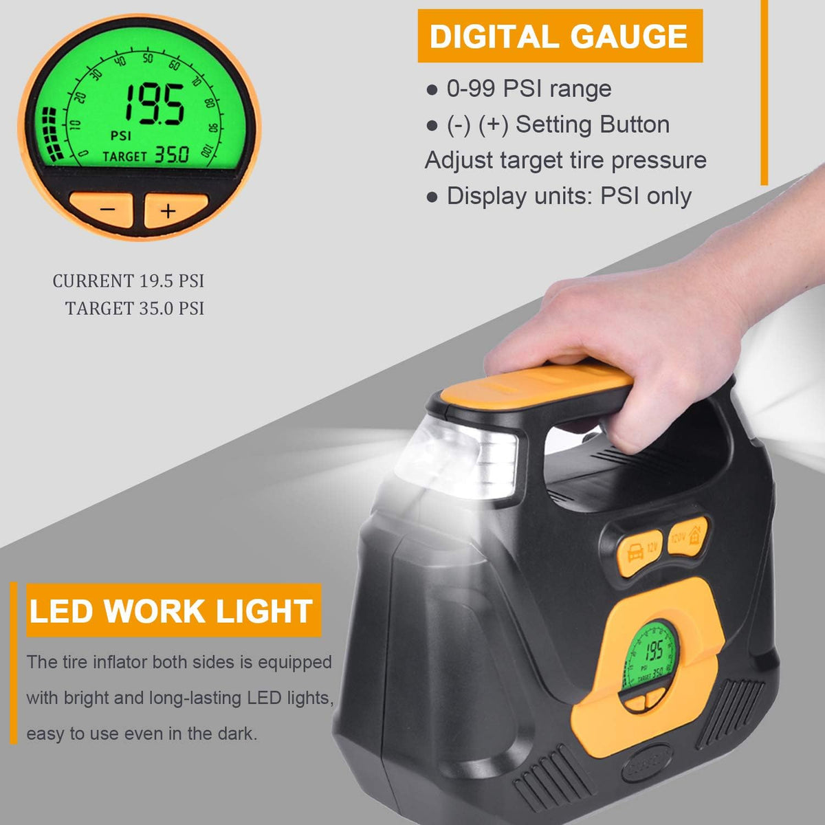 Portable AC/DC Digital Air Compressor Tire Inflator R7984